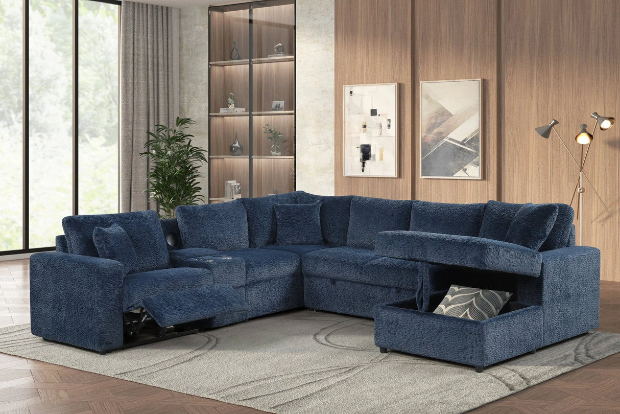 Hunter Blue Sectional with Bluetooth Speaker & Pull-Out Bed by Happy Homes at Eve Furniture