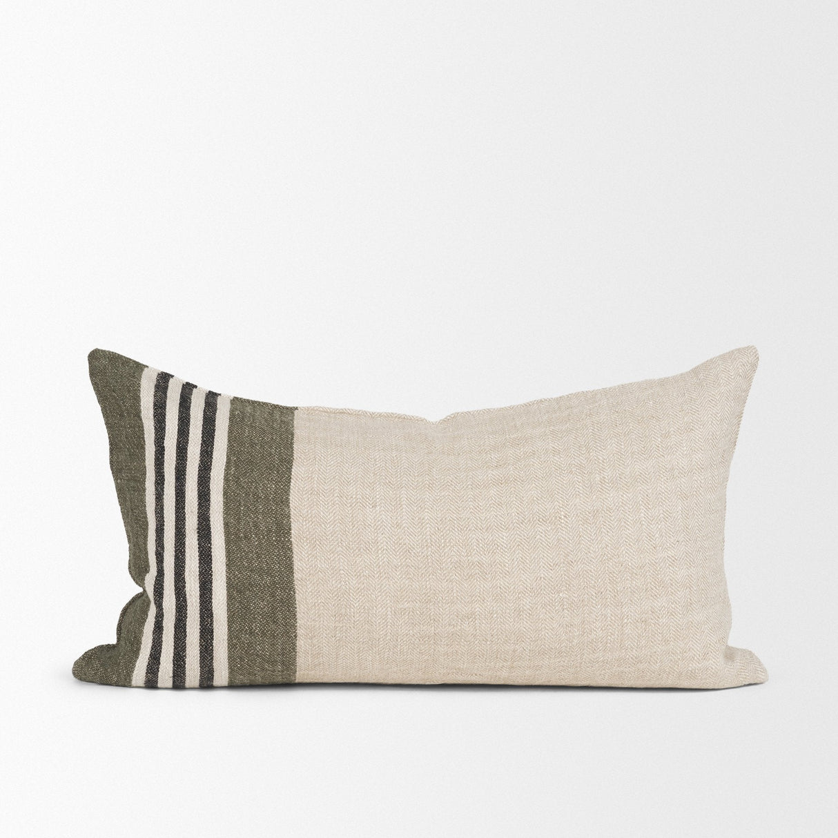 Hunter 14x26 Lumbar Oatmeal w/ Green Stripe Decorative Pillow Cover by Mercana at Eve Furniture