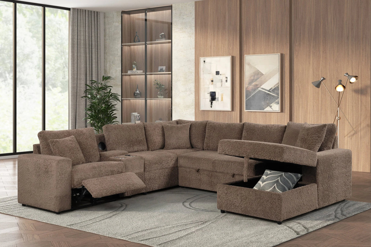 Hunter Mocha Sectional with Bluetooth Speaker & Pull-Out Bed by Happy Homes at Eve Furniture