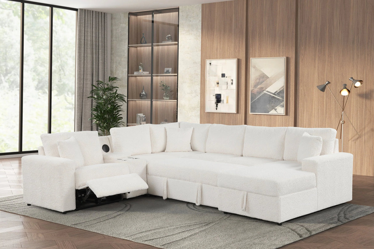 Hunter White Sectional with Bluetooth Speaker & Pull-Out Bed by Happy Homes at Eve Furniture