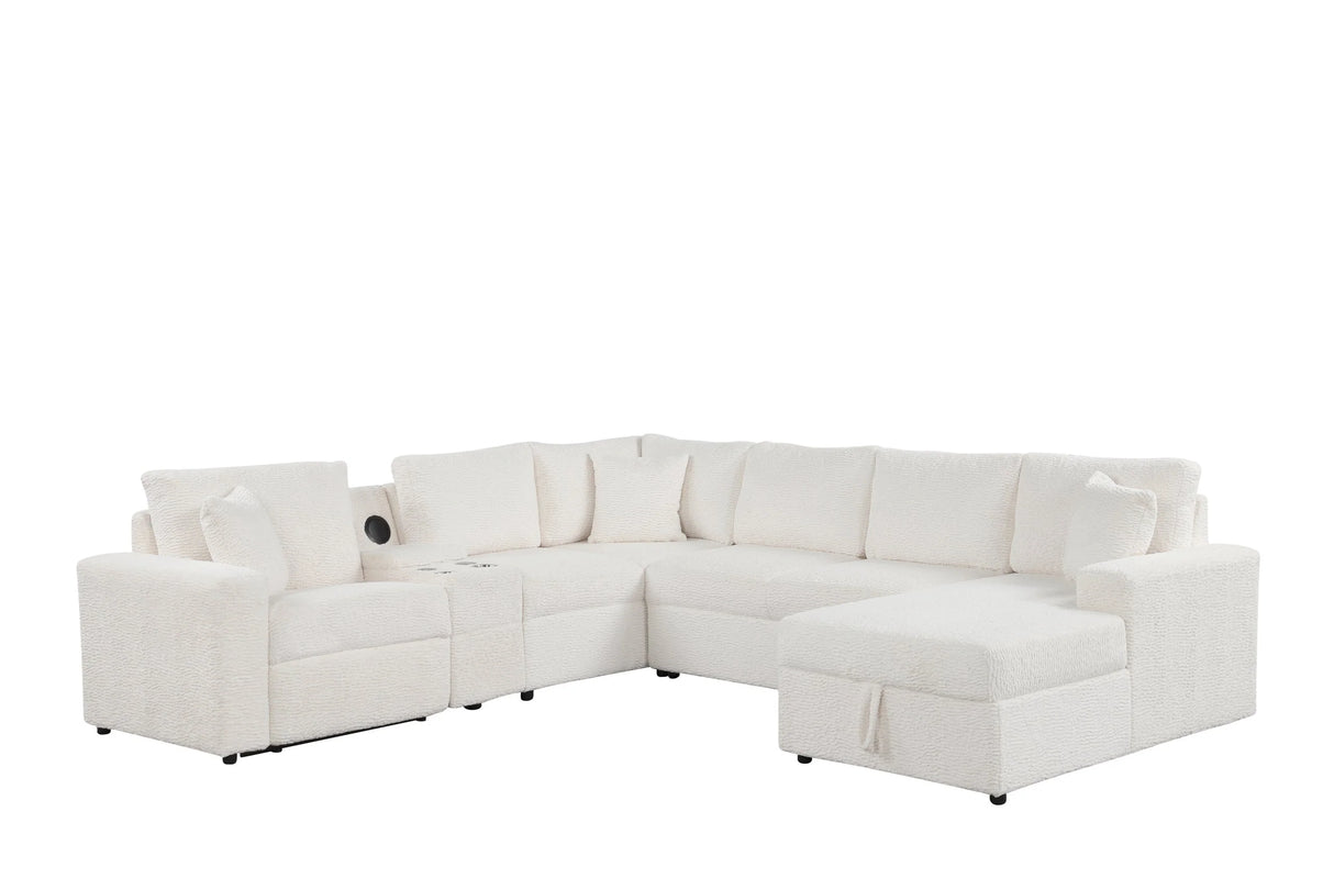 Hunter White Sectional with Bluetooth Speaker & Pull-Out Bed by Happy Homes at Eve Furniture