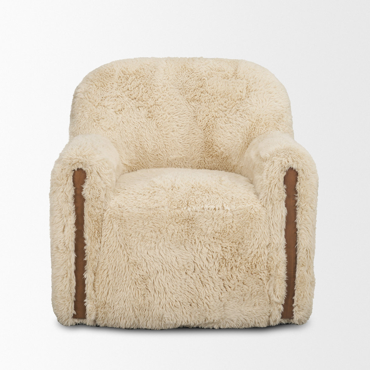 Huntley Cream Faux Fur Fabric Swivel Accent Chair by Mercana at Eve Furniture