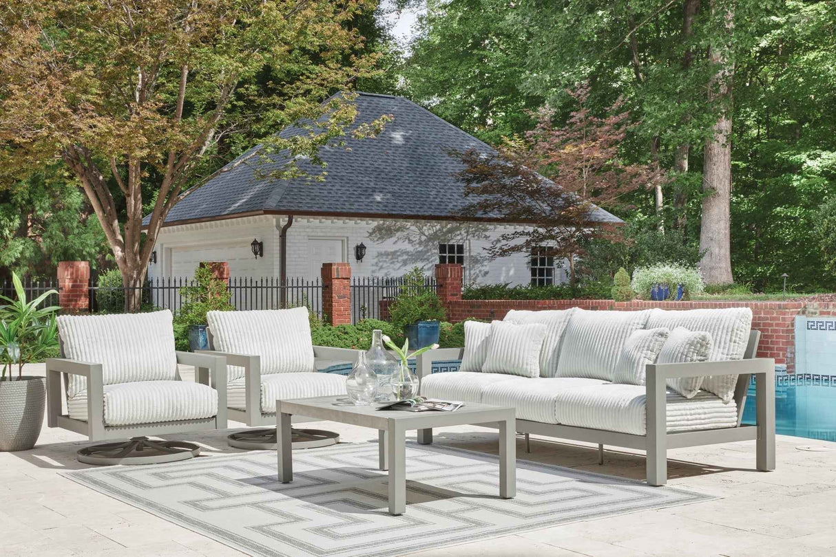 Hurley Park Gray Outdoor Sofa with 2 Lounge Chairs by Ashley at Eve Furniture