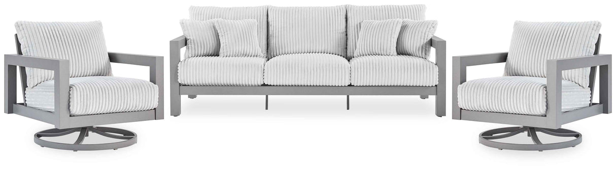 Hurley Park Gray Outdoor Sofa with 2 Lounge Chairs by Ashley at Eve Furniture