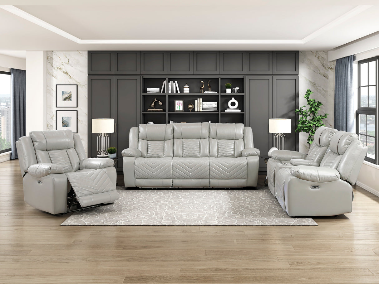 Huron Gray Power Double Reclining Loveseat with Center Console by Homelegance at Eve Furniture
