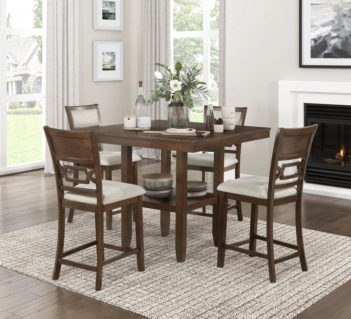 Hutchinson Dark Brown/Beige 5-Piece Counter Height Set by Homelegance at Eve Furniture