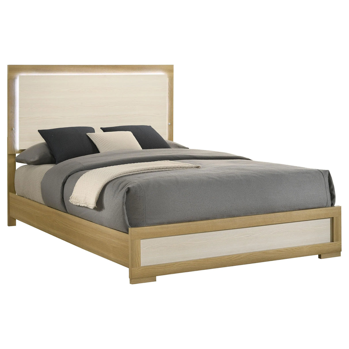 Hyland Natural and White Wood Queen LED Panel Bed by Coaster at Eve Furniture