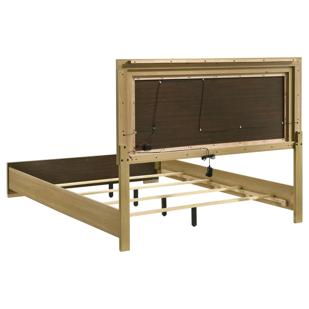 Hyland Natural and White Wood Queen LED Panel Bed by Coaster at Eve Furniture