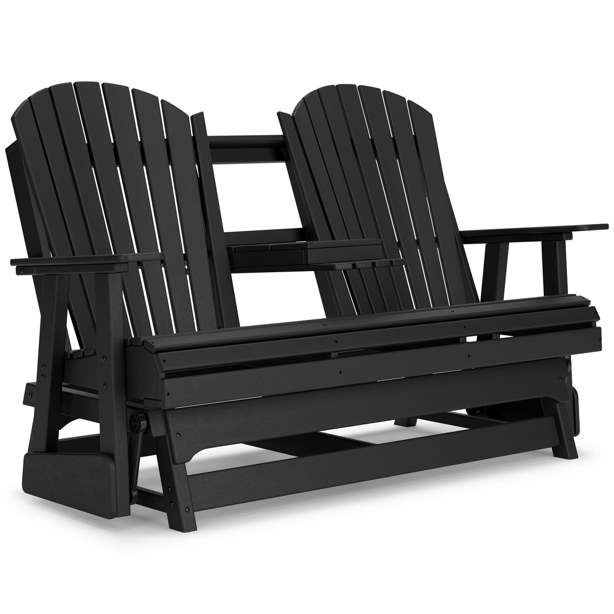 Hyland wave Black Outdoor Glider Loveseat by Ashley at Eve Furniture