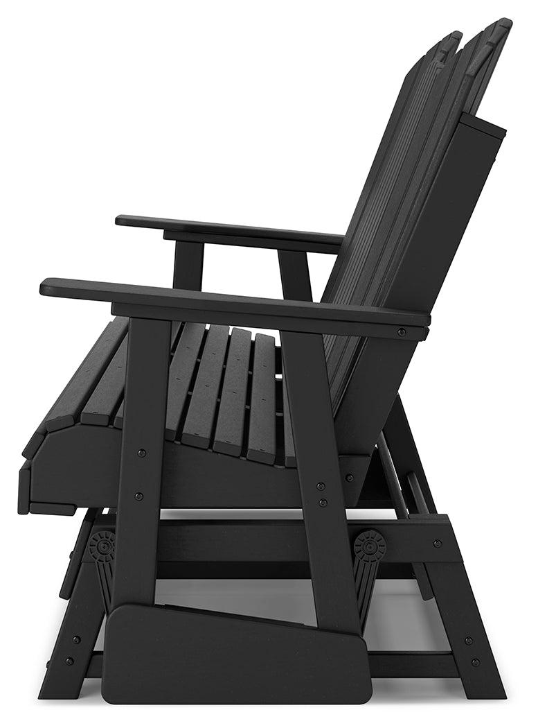 Hyland wave Black Outdoor Glider Loveseat by Ashley at Eve Furniture
