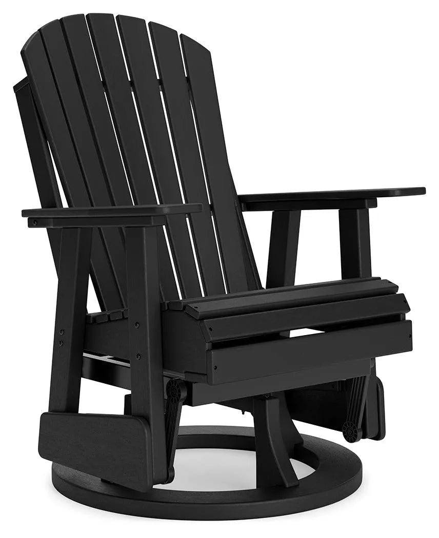 Hyland wave Black Outdoor Swivel Glider Chair by Ashley at Eve Furniture