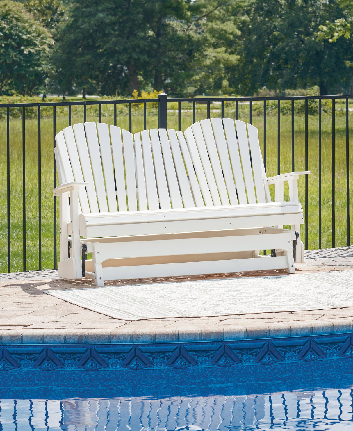 Hyland wave White Outdoor Glider Loveseat by Ashley at Eve Furniture