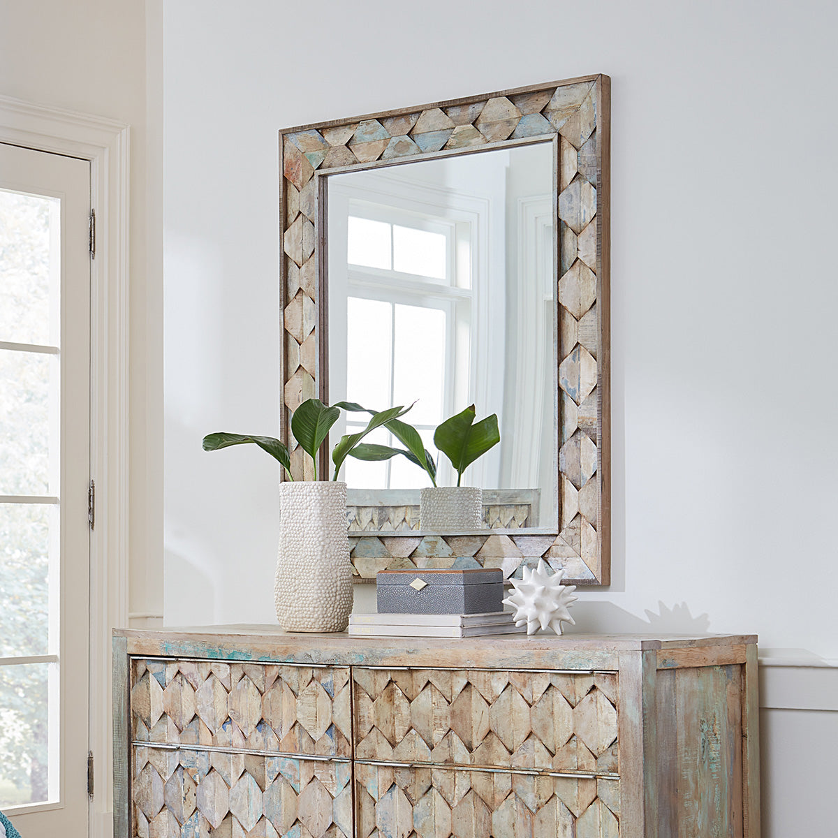 Ibiza 37" Mirror in Vintage Teal Reclaimed Wood by Home Trends & Design at Eve Furniture