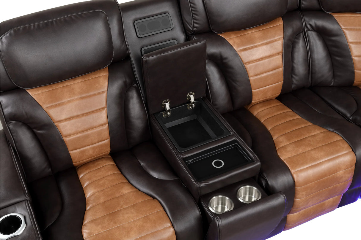 Ibiza Brown Power Reclining Sectional (Power Headrests) by Happy Homes at Eve Furniture