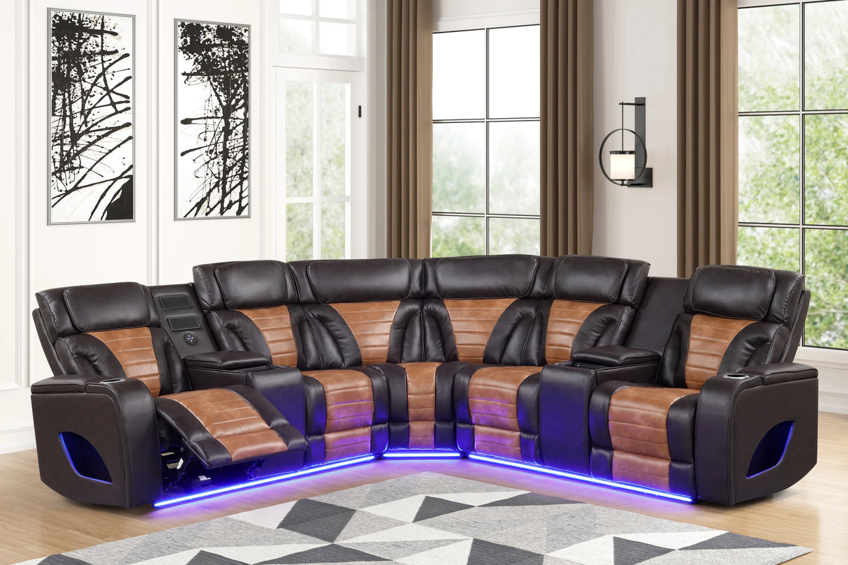 Ibiza Brown Power Reclining Sectional (Power Headrests) by Happy Homes at Eve Furniture