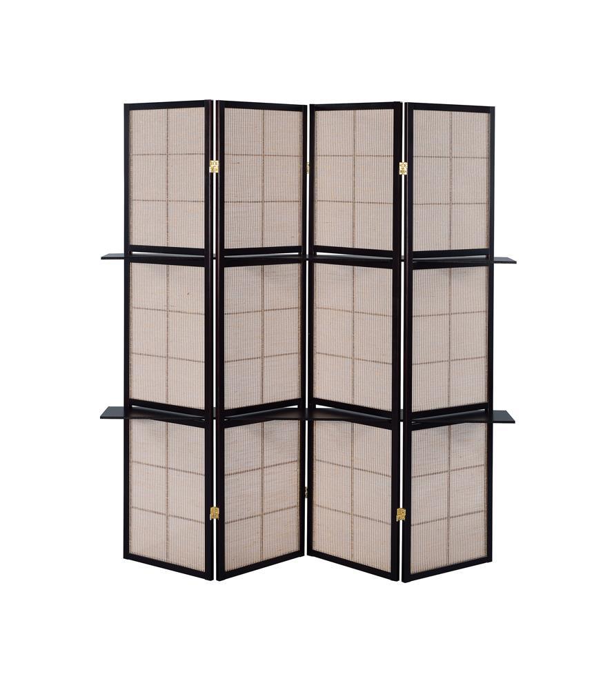 Iggy Tan/Cappuccino 4-Panel Folding Screen with Removable Shelves by Coaster at Eve Furniture