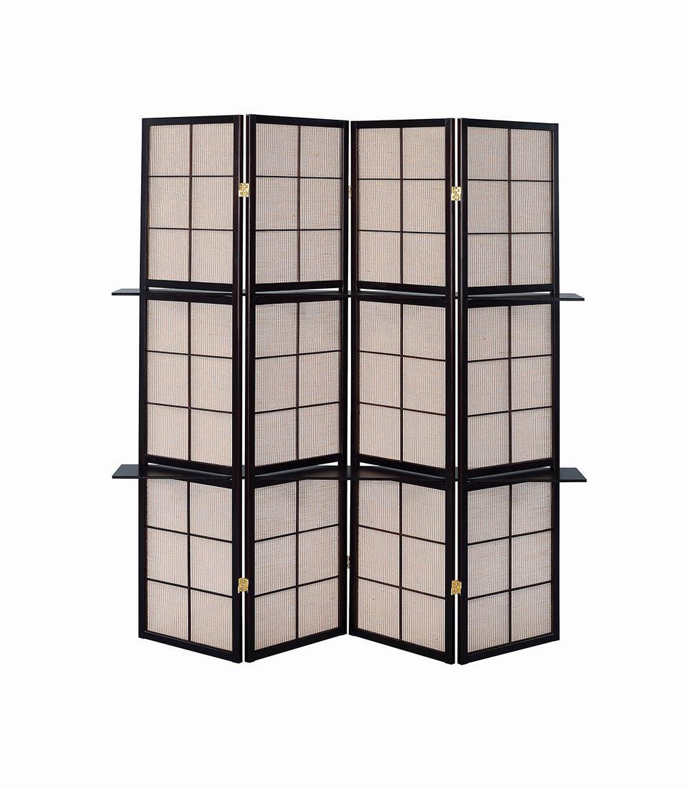 Iggy Tan/Cappuccino 4-Panel Folding Screen with Removable Shelves by Coaster at Eve Furniture