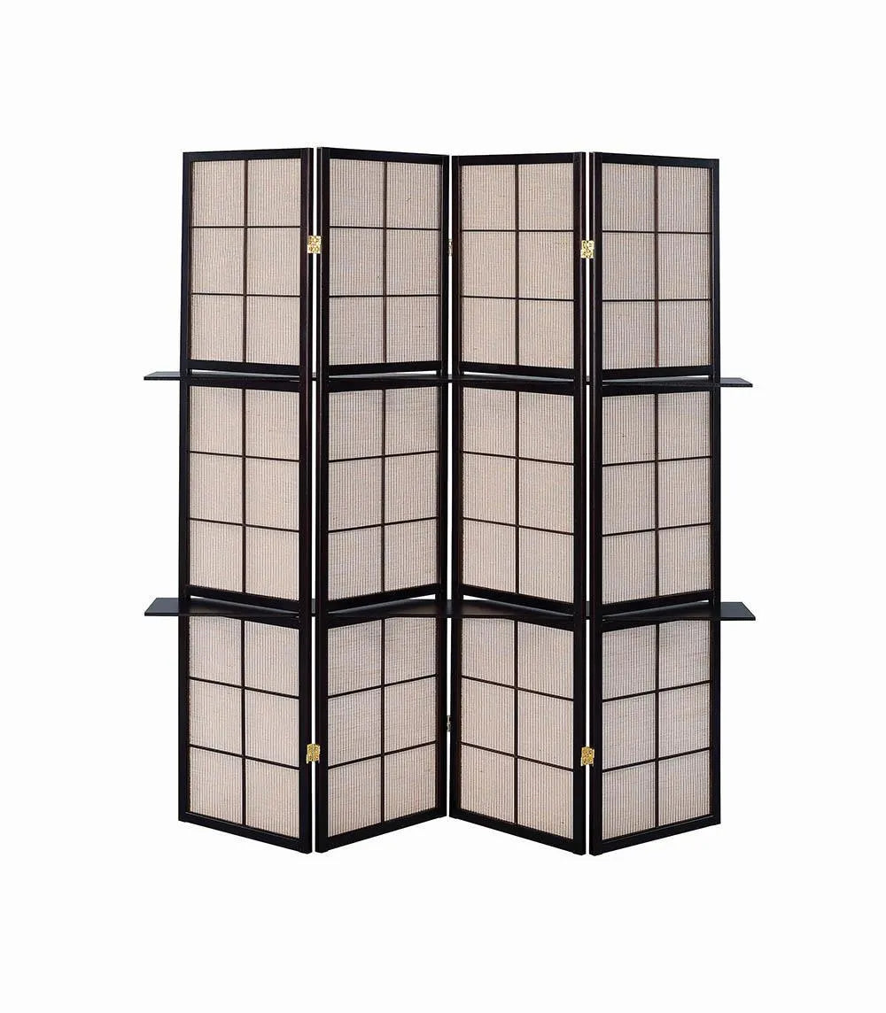 Iggy Tan/Cappuccino 4-Panel Folding Screen with Removable Shelves by Coaster at Eve Furniture