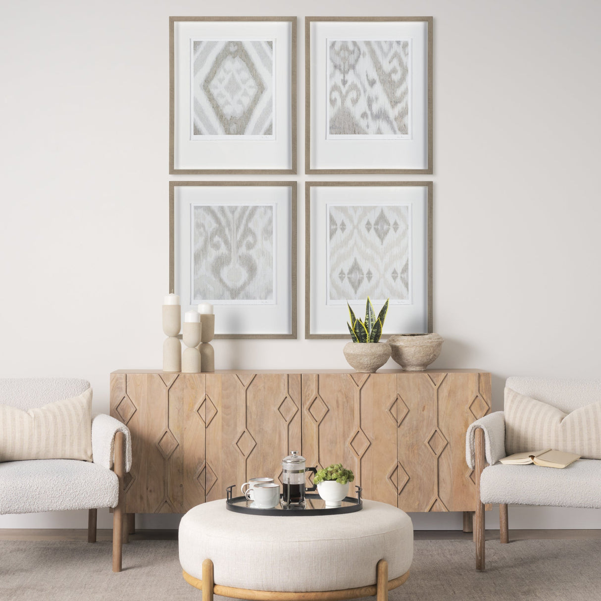 Ikat Patterns V by Silvia Krause a Hand Embellished Textured Framed Art Print Matted under Glass by Mercana at Eve Furniture