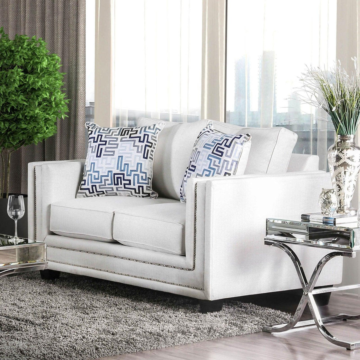Ilse Off-White/Blue Loveseat by Furniture of America at Eve Furniture