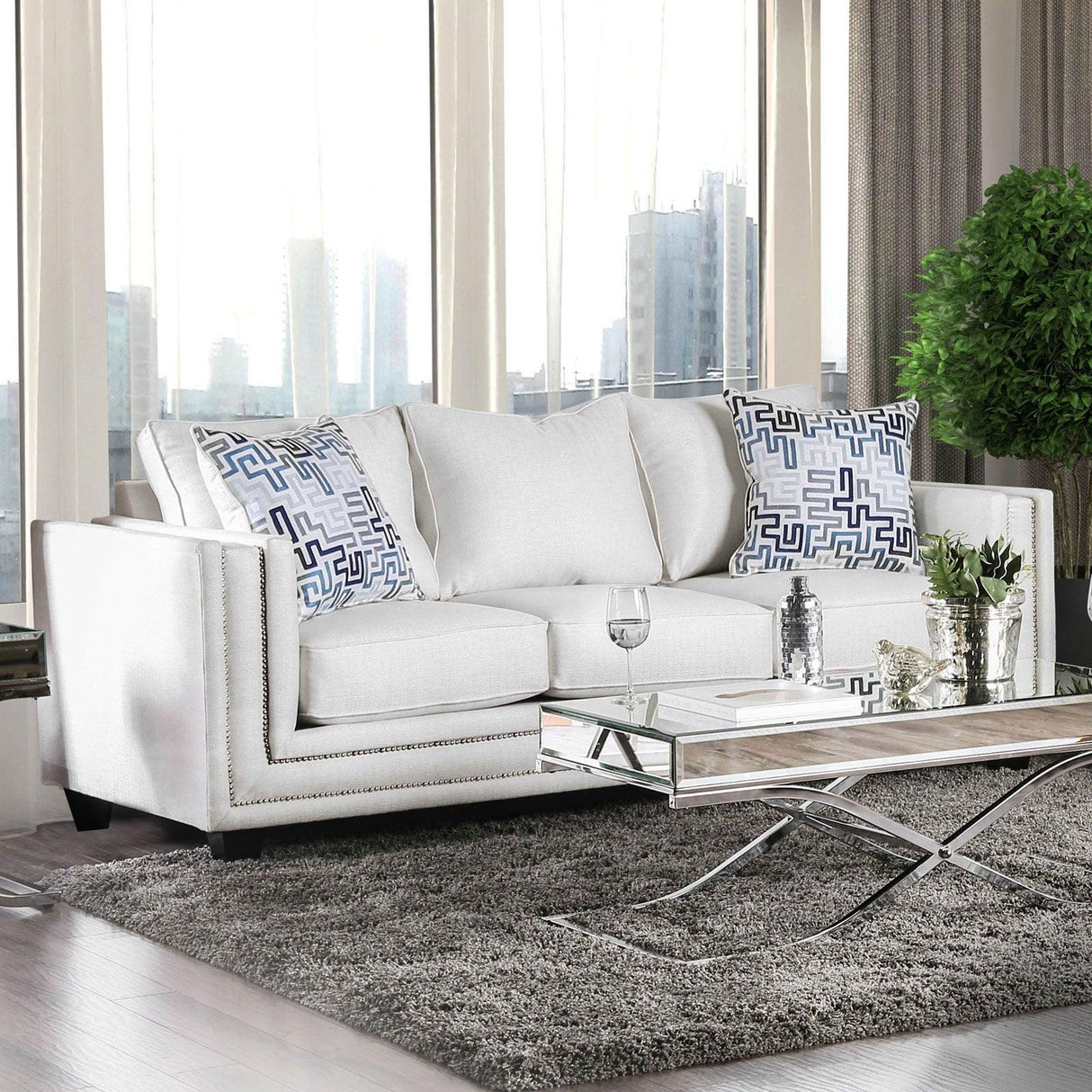 Ilse Off-White/Blue Sofa by Furniture of America at Eve Furniture