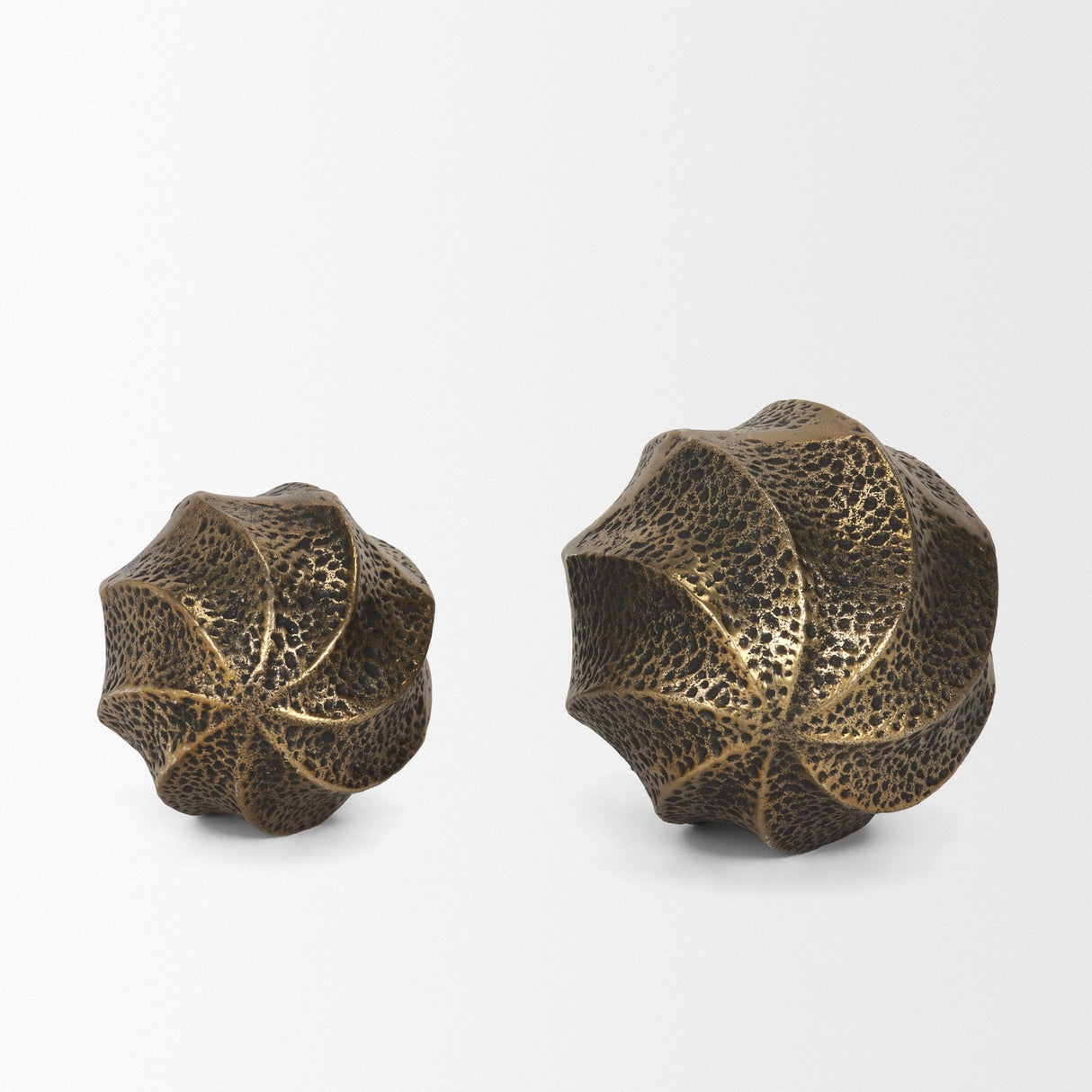 Imani Large Sculptural Textured Antiqued Gold Metal Decorative Orb Object by Mercana at Eve Furniture