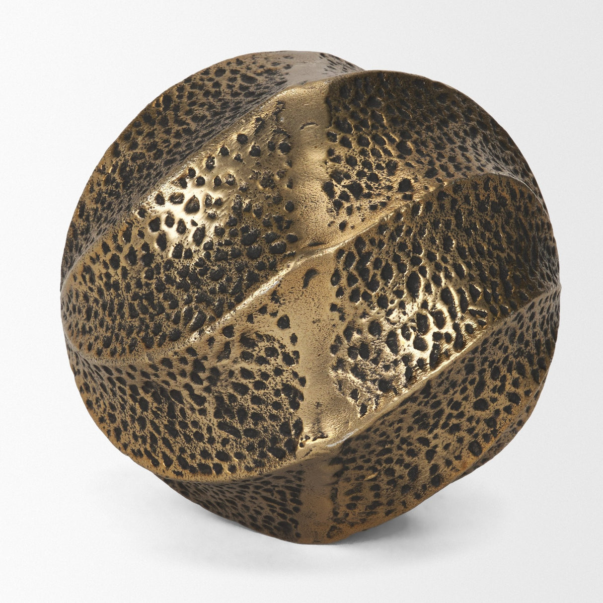 Imani Large Sculptural Textured Antiqued Gold Metal Decorative Orb Object by Mercana at Eve Furniture