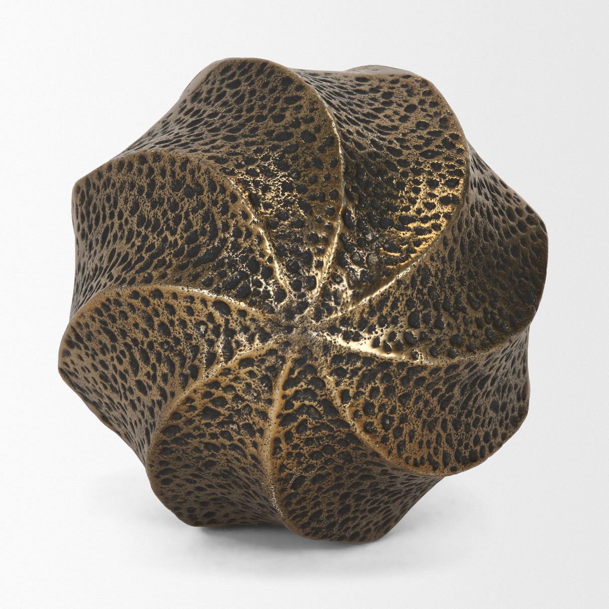 Imani Large Sculptural Textured Antiqued Gold Metal Decorative Orb Object by Mercana at Eve Furniture
