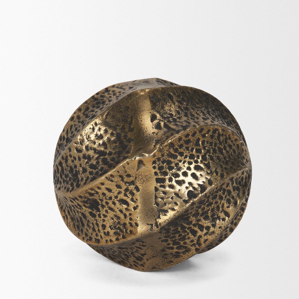 Imani Small Sculptural Textured Antiqued Gold Metal Decorative Orb Object by Mercana at Eve Furniture