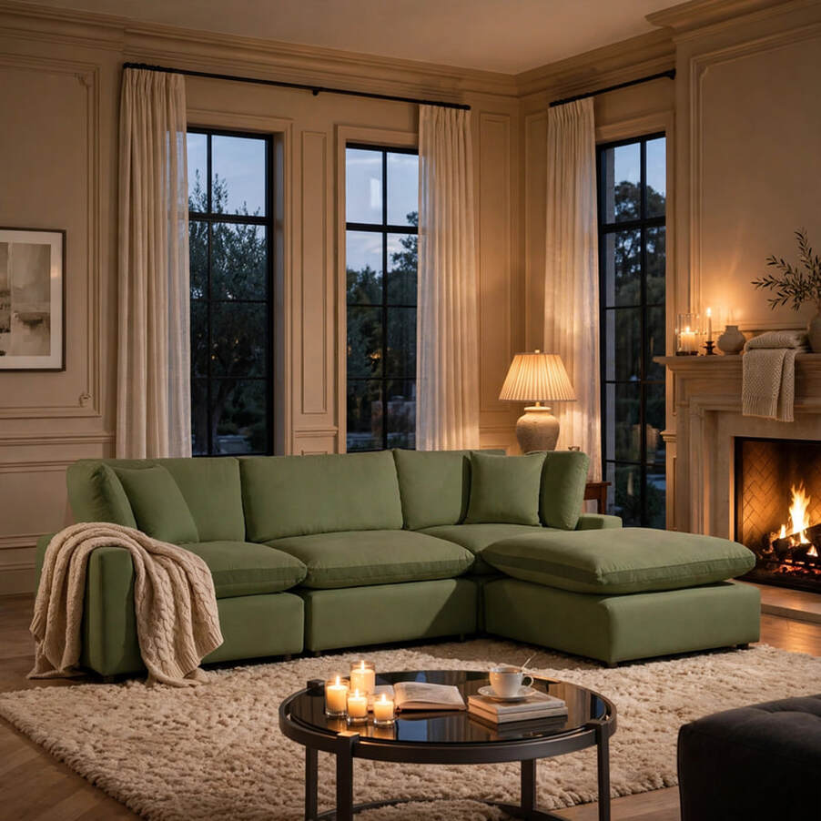 Sky Olive Velvet Modular Sectional by Happy Homes at Eve Furniture