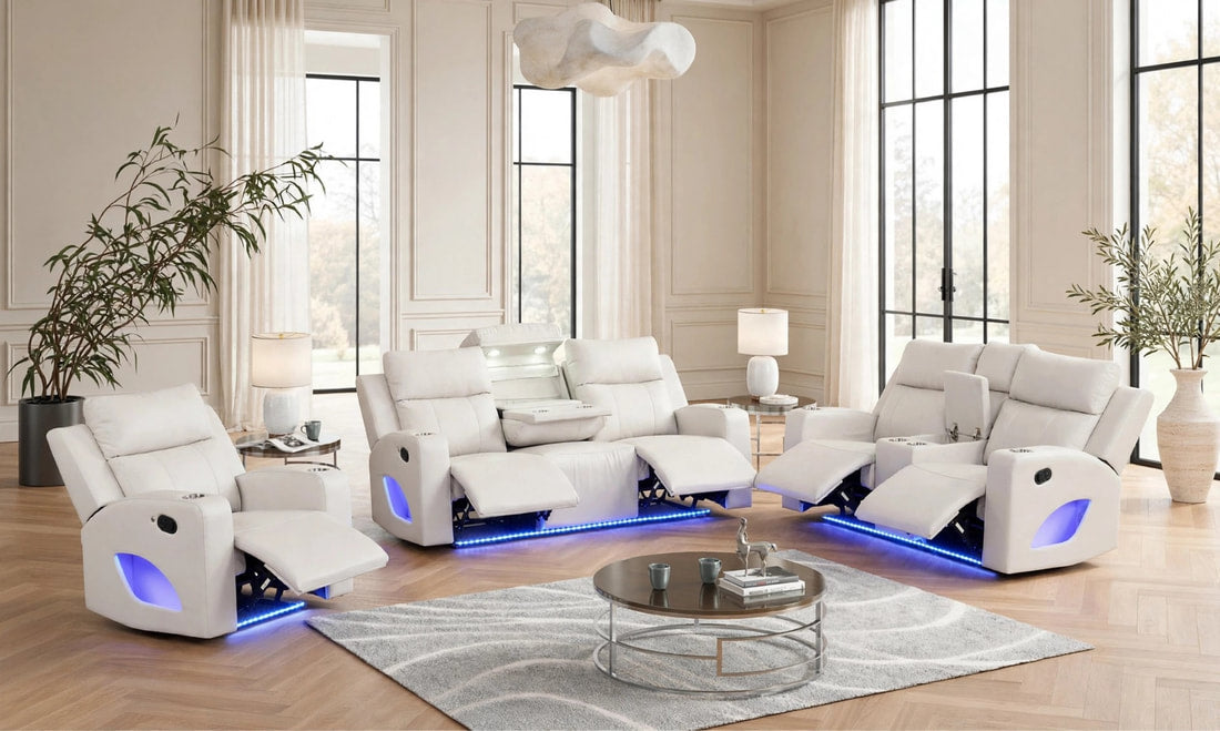 Pinnacle Sand Leather 3-Piece Reclining Living Room Set by Happy Homes at Eve Furniture