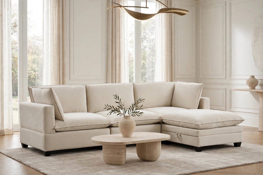 Cloud Cream Velvet Modular Sectional by Happy Homes at Eve Furniture
