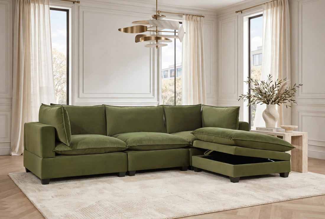 Cloud Olive Velvet Modular Sectional by Happy Homes at Eve Furniture