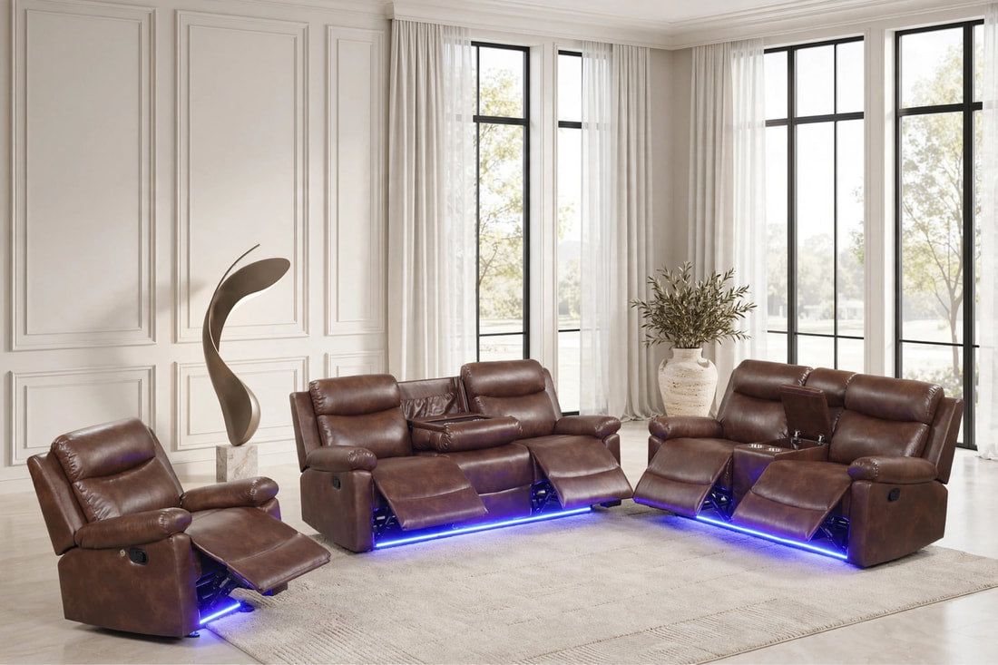 Isabel Espresso Leather Gel 3-Piece Reclining Set by Happy Homes at Eve Furniture