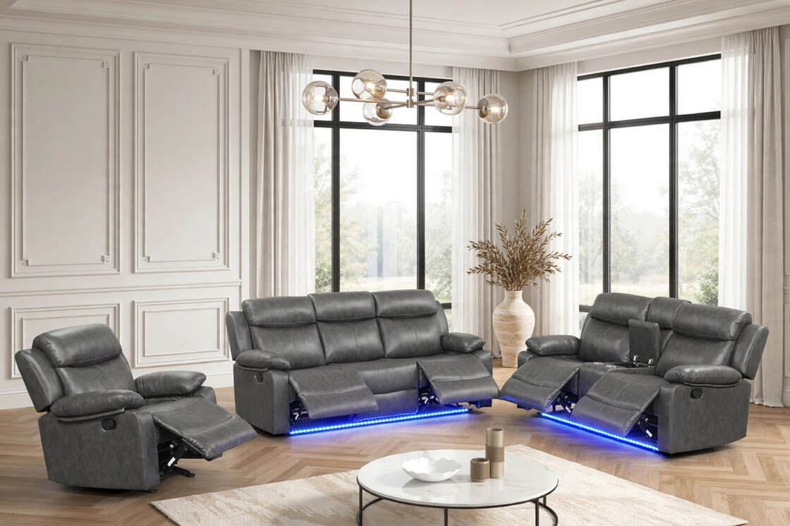 Aiden Gray Leather Gel 3-Piece Manual Reclining Set by Happy Homes at Eve Furniture