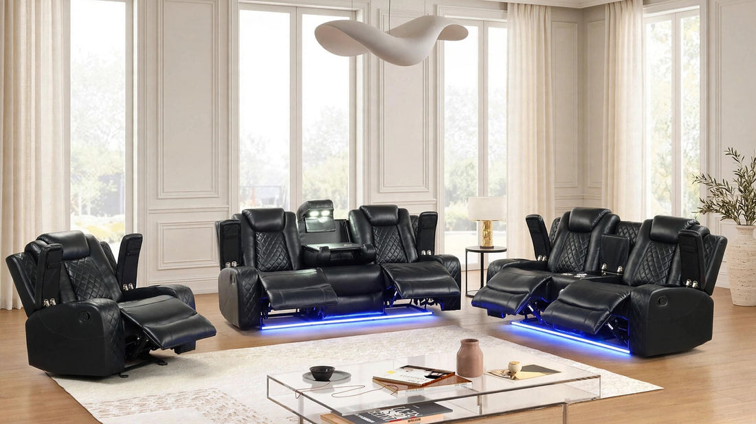 Luz Black 3-Piece Reclining Living Room Set by Happy Homes at Eve Furniture