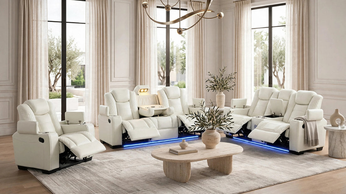 Stefano LED White 3-Piece Reclining Living Room Set by Happy Homes at Eve Furniture