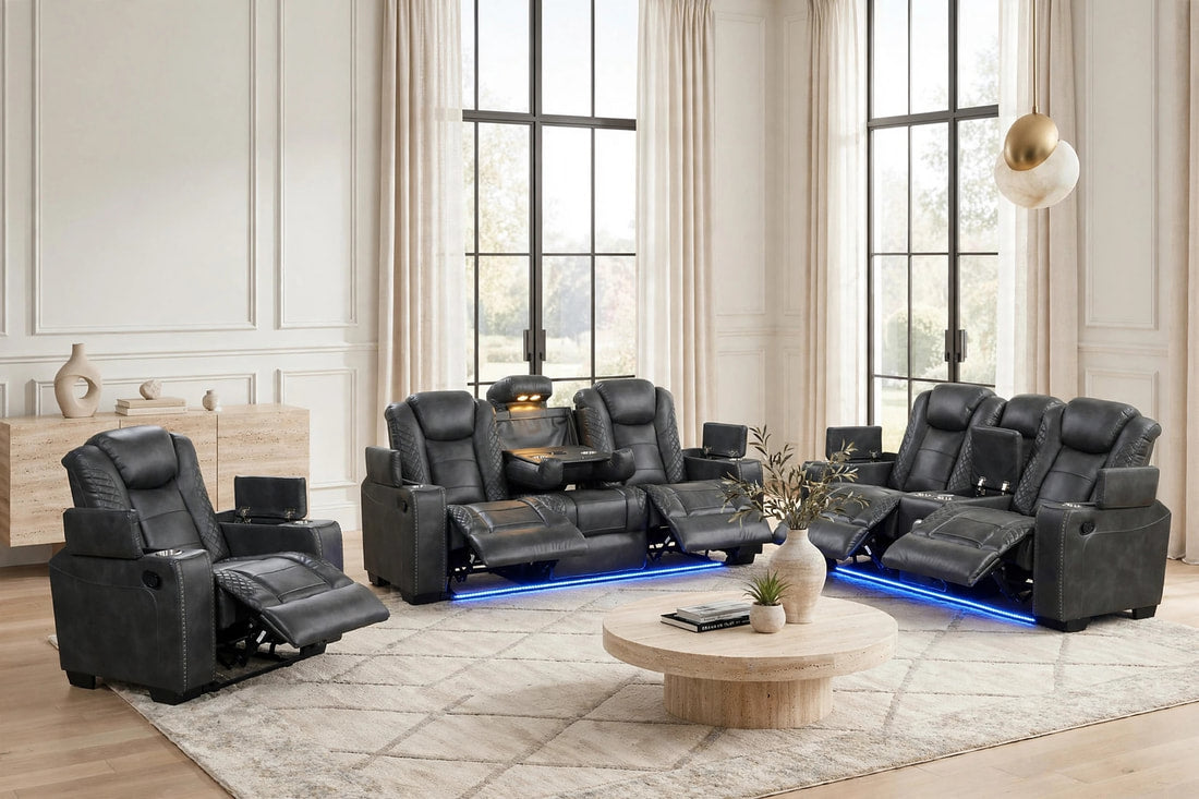 Stefano Grey 3-Piece Reclining Living Room Set by Happy Homes at Eve Furniture
