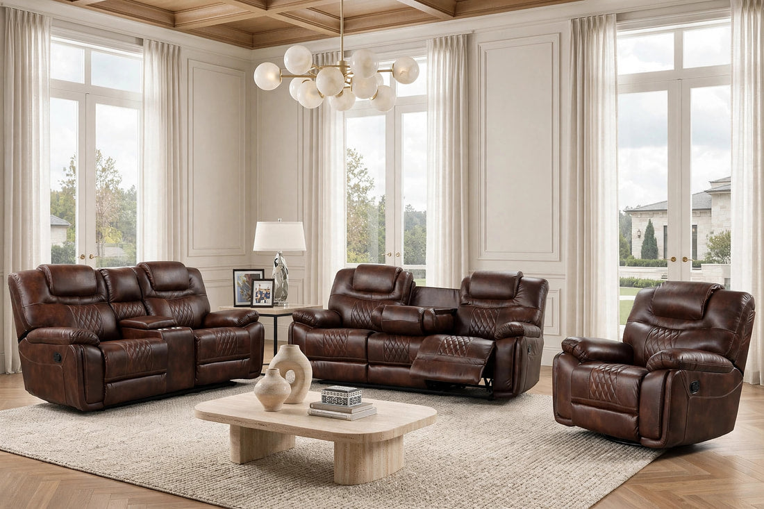 Galveston Brown Leather Reclining Living Room Set by Happy Homes at Eve Furniture