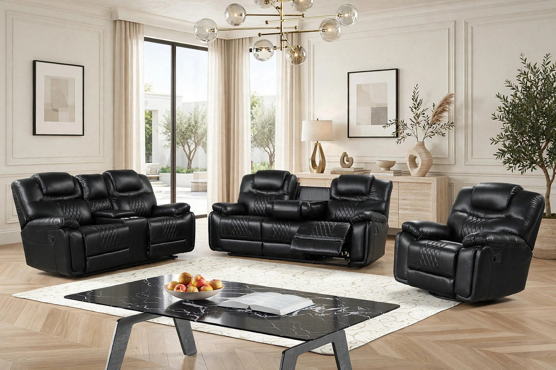 Galveston Black Leather Gel Reclining Living Room Set by Happy Homes at Eve Furniture