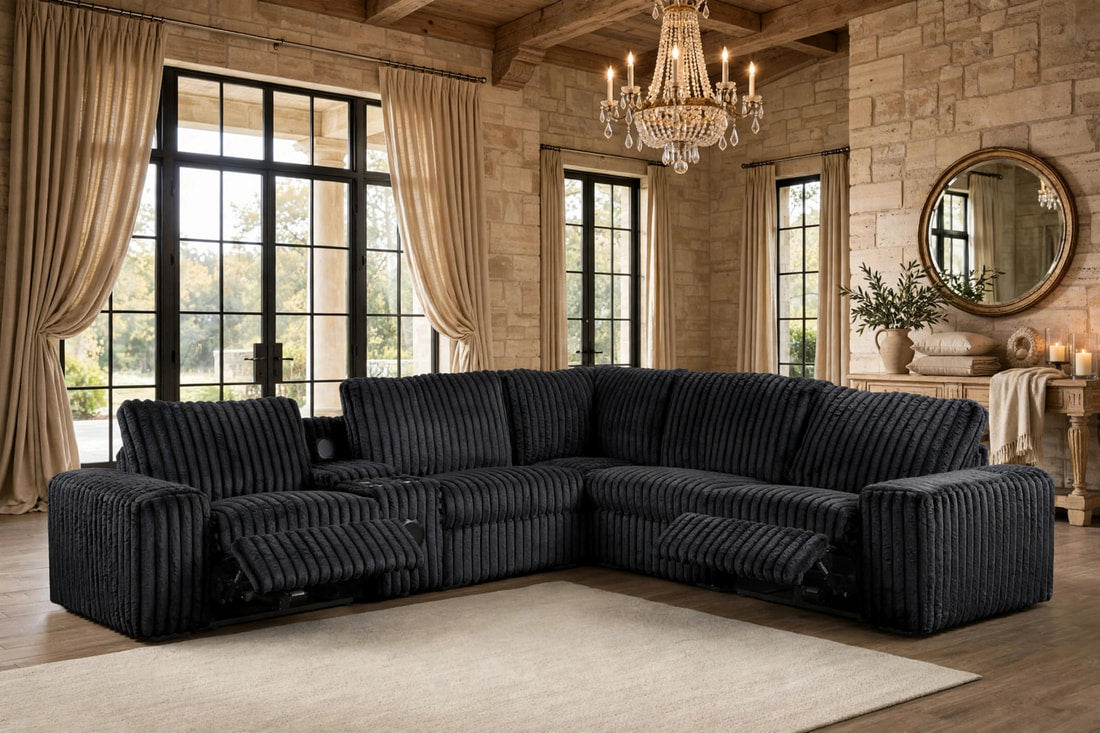 Amelia Onyx Power Reclining Sectional (w/ Bluetooth Speakers) by Happy Homes at Eve Furniture