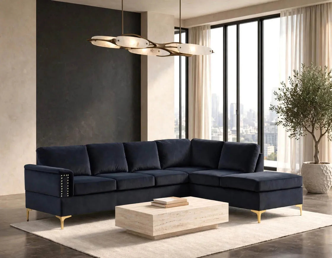 Vogue Black Velvet Right Arm Facing (RAF) Sectional by Happy Homes at Eve Furniture