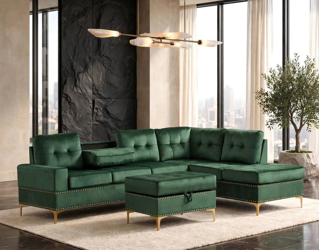 Anserra Green Reversible Sectional with Ottoman by Happy Homes at Eve Furniture
