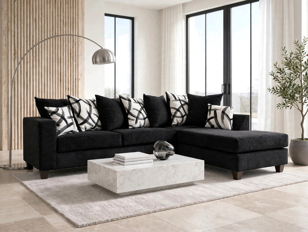 Monroe Black Right Arm Facing (RAF) Sectional by Happy Homes at Eve Furniture