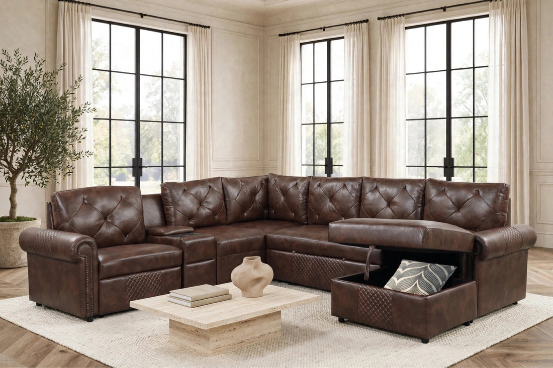 Winston Brown RAF Power Reclining Sectional (w/ Pull-Out Bed) by Happy Homes at Eve Furniture