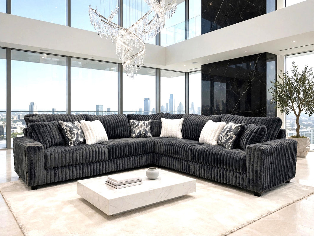 Sophie Charcoal Corduroy Oversized Sectional by Happy Homes at Eve Furniture