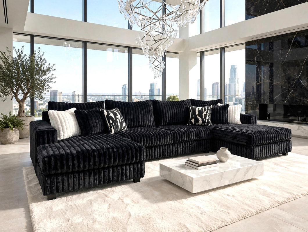 Carnaby Black Double Chaise Sectional by Happy Homes at Eve Furniture