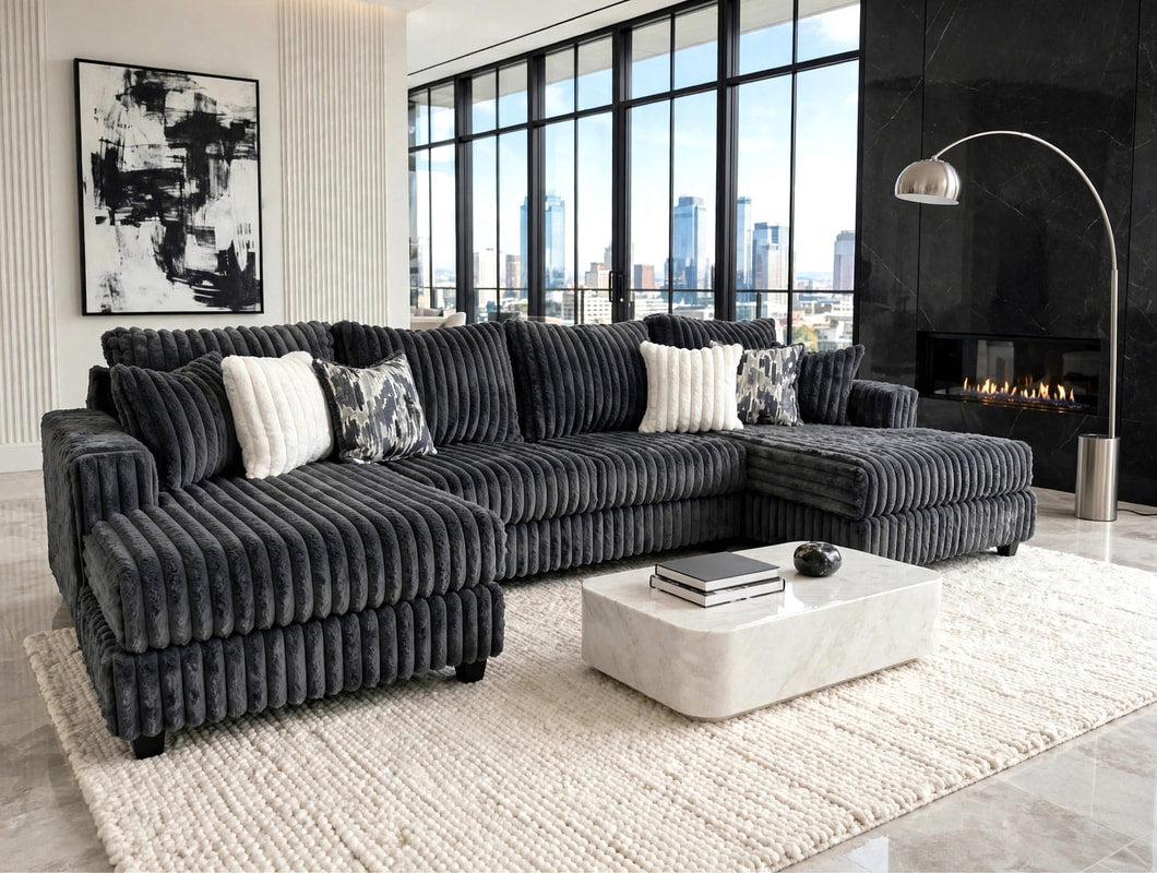 Carnaby Charcoal Double Chaise Sectional by Happy Homes at Eve Furniture