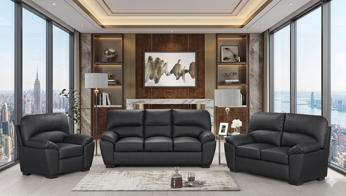 Tiffany Black Faux Leather Living Room Set by Happy Homes at Eve Furniture