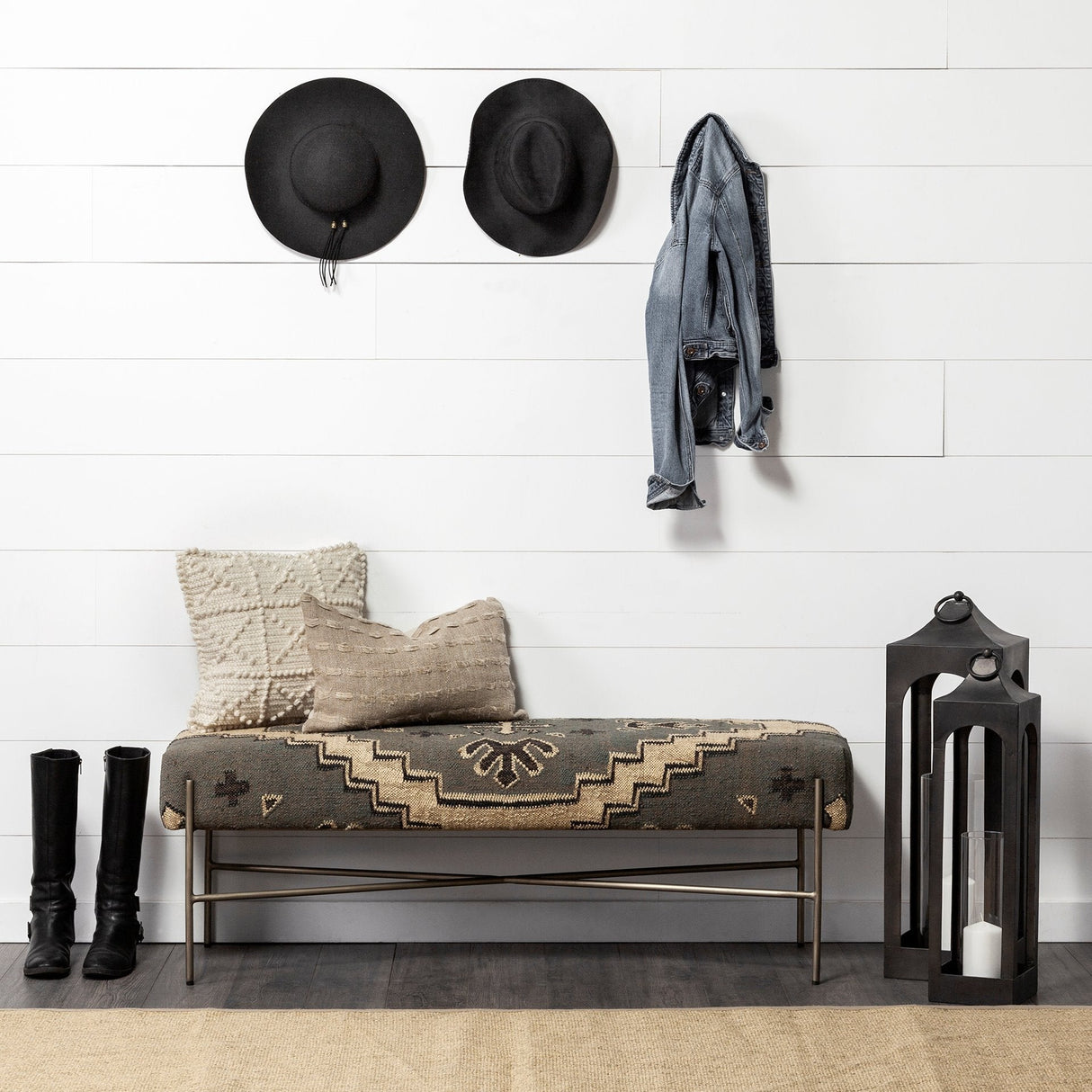 Ina Short Charcoal Metal Candle Holder Lantern by Mercana at Eve Furniture